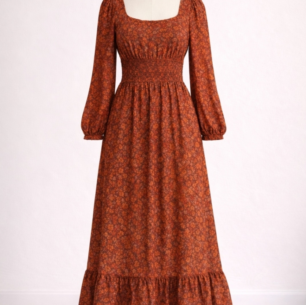 FARM Rio Rust Floral Long Sleeve Maxi Dress Size XS